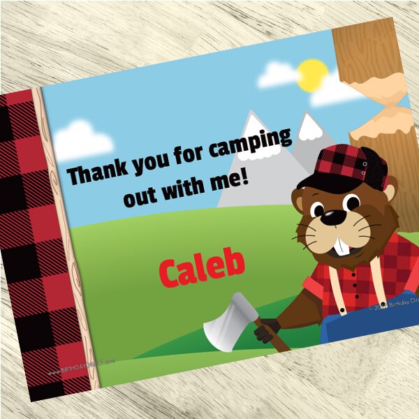 Woodland Lumberjack Beaver Party Thank You, 5x7-in, Editable PDF Printable by Birthday Direct