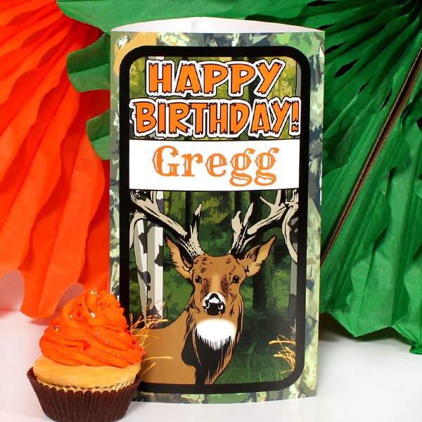 Camouflage Woodland Deer Birthday Centerpiece, 10 inch Editable PDF Printable by Birthday Direct