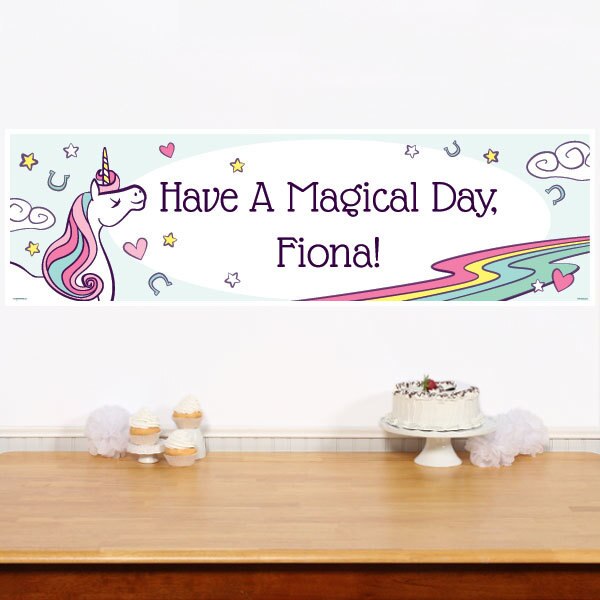 Unicorn Pony Party Banner, 2x6-feet, Editable PDF Printable by Birthday Direct