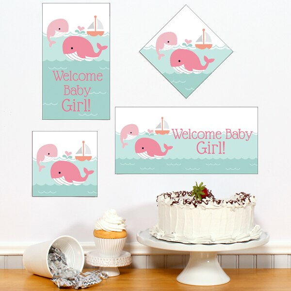 Little Whale Pink Baby Shower Sign Cutouts Wall Decoration, 8.5x11 Printable PDF by Birthday Direct