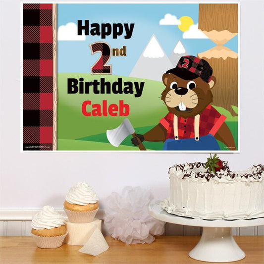 Woodland Lumberjack Beaver 2nd Birthday Sign, Editable PDF Printable by Birthday Direct