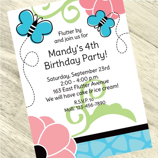 Little Butterfly Party Invitation, 5x7-in, Editable PDF Printable by Birthday Direct