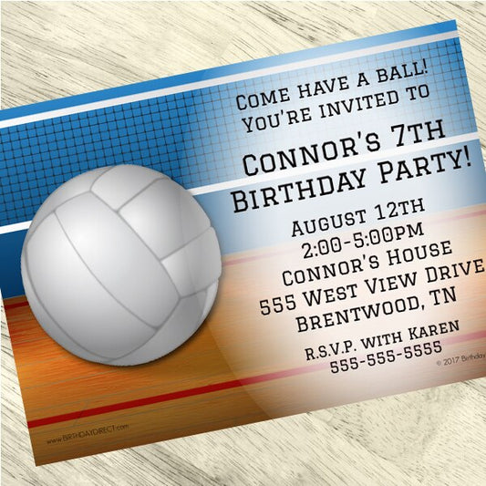 Volleyball Party Invitation, 5x7-in, Editable PDF Printable by Birthday Direct