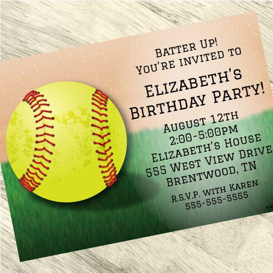 Softball Party Invitation, 5x7-in, Editable PDF Printable by Birthday Direct