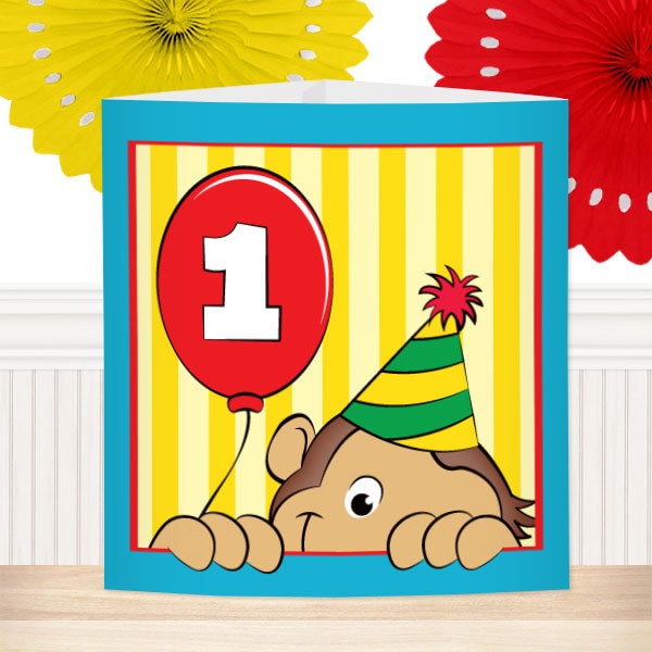 Monkey Cute 1st Birthday Centerpiece, Editable Canva Template by Birthday Direct