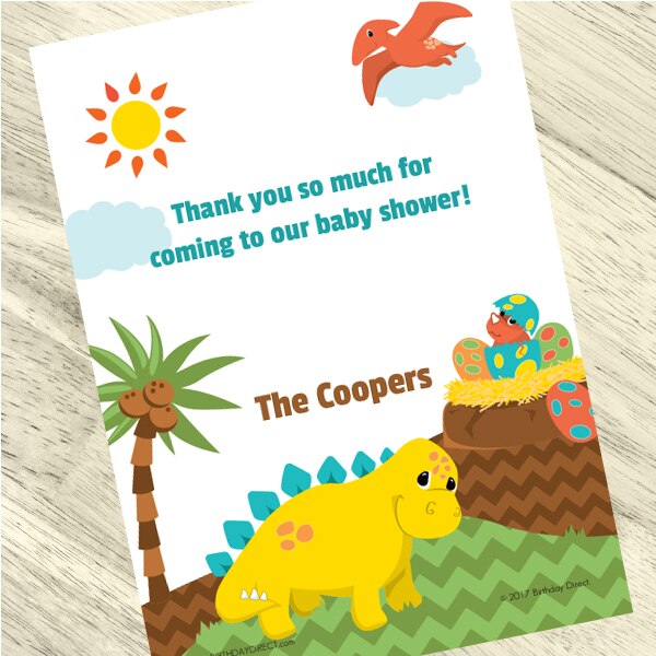 Little Dinosaur Baby Shower Thank You, 5x7-in, Editable PDF Printable by Birthday Direct