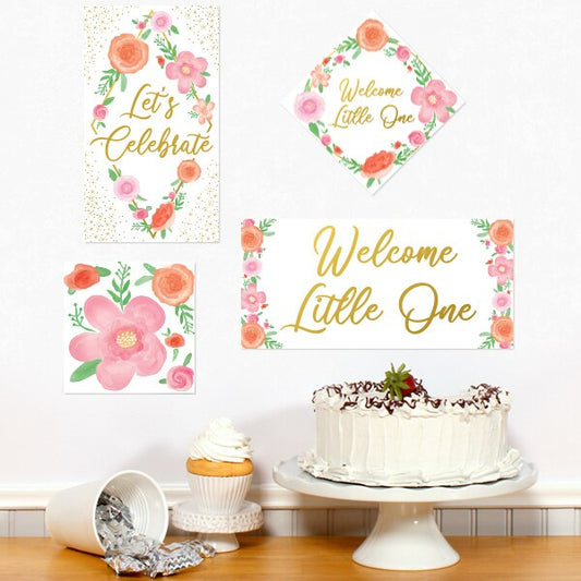 Welcome Floral Baby Shower Sign Cutouts Wall Decoration, 8.5x11 Printable PDF by Birthday Direct