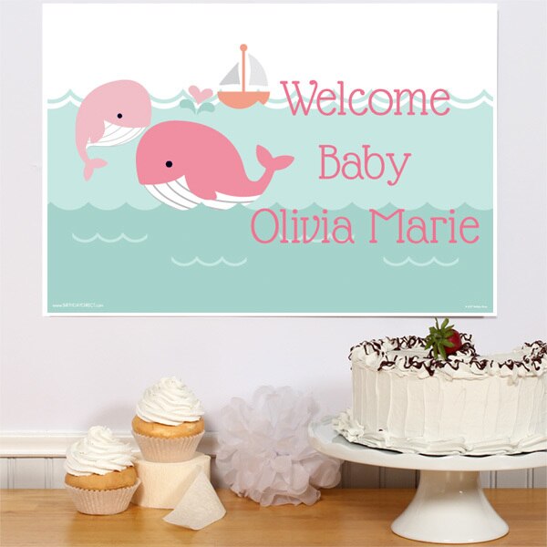 Little Whale Pink Baby Shower Sign, Editable PDF Printable by Birthday Direct