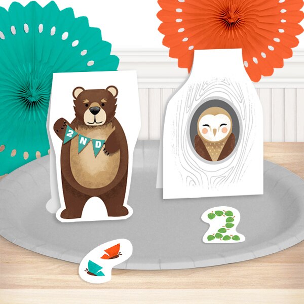 Wild Woodland 2nd Birthday Table Decoration, Editable Canva Template by Birthday Direct