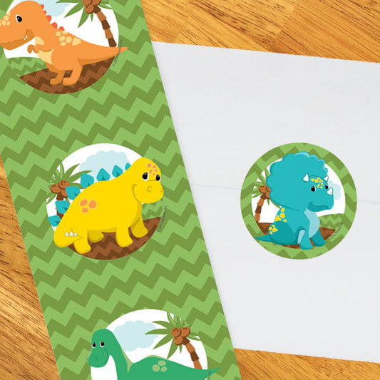 Little Dinosaur Party 2-in Circle, 8.5x11 Printable PDF by Birthday Direct