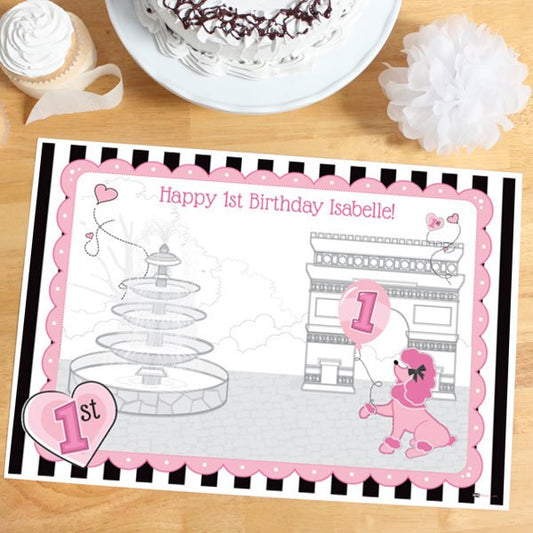 Paris Ooh La La 1st Birthday Placemat, 8.5x11 Editable PDF Printable by Birthday Direct