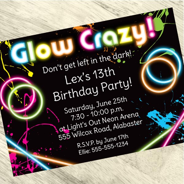 Glow Party Invitation, 5x7-in, Editable PDF Printable by Birthday Direct