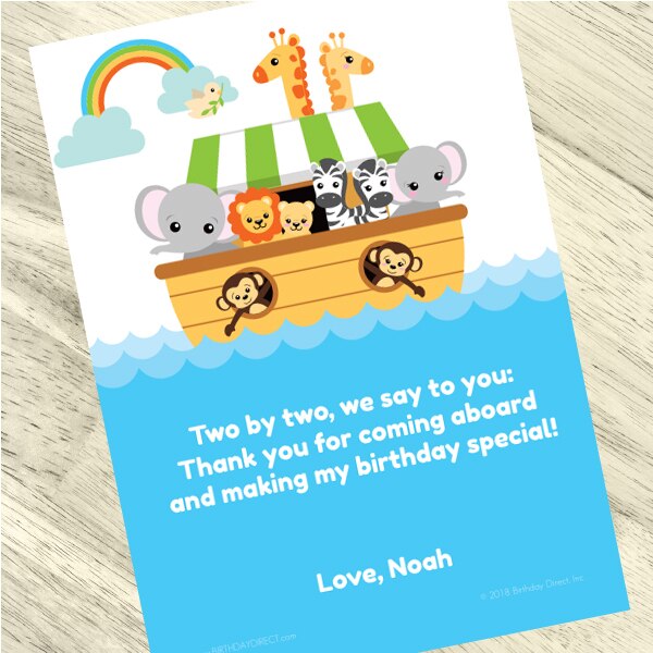 Noah's Ark Party Thank You, 5x7-in, Editable PDF Printable by Birthday Direct