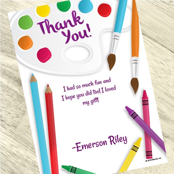 Little Artist Party Thank You, 5x7-in, Editable PDF Printable by Birthday Direct