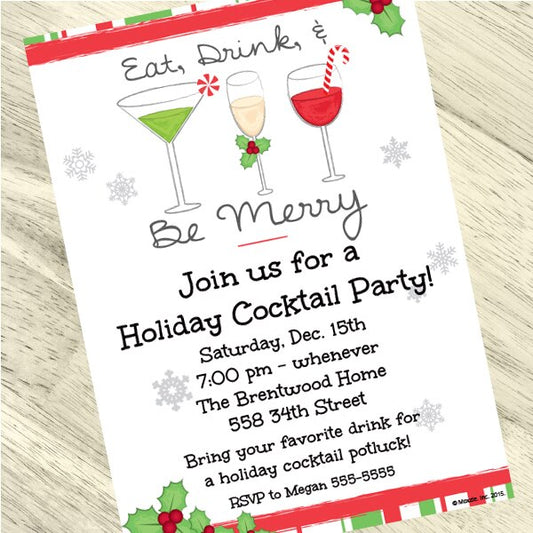 Christmas Cocktails Party Invitation, 5x7-in, Editable PDF Printable by Birthday Direct