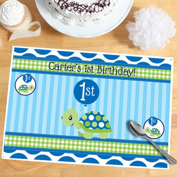 Little Turtle 1st Birthday Placemat, Editable Canva Template by Birthday Direct