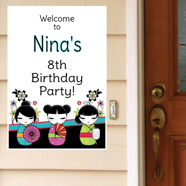 Kokeshi Doll Party Door Greeter, Editable PDF Printable by Birthday Direct