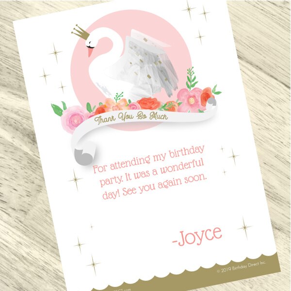 Swan Party Thank You, 5x7-in, Editable PDF Printable by Birthday Direct