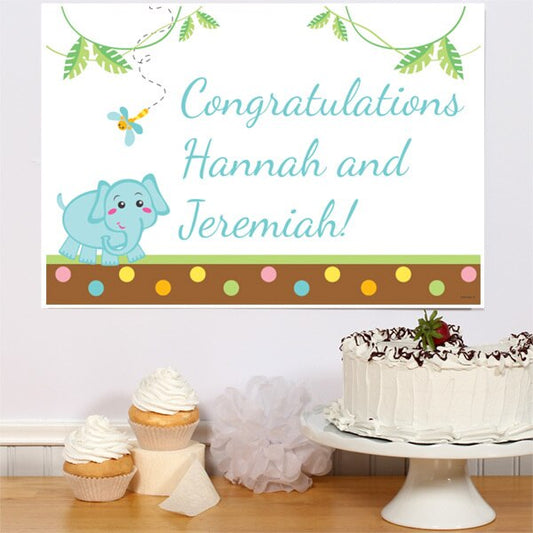 Elephant Dots Blue Baby Shower Sign, Editable PDF Printable by Birthday Direct