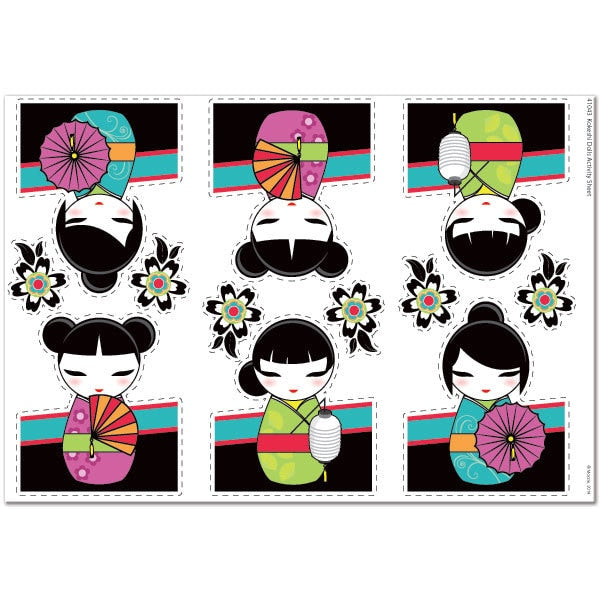 Kokeshi Doll Party Decoration-Activity, 8.5x11-in Sheets, Printable PDF by Birthday Direct