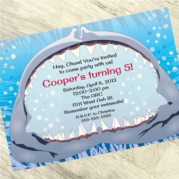 Shark Party Invitation, 5x7-in, Editable PDF Printable by Birthday Direct