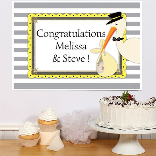 Stork Baby Shower Sign, Editable PDF Printable by Birthday Direct