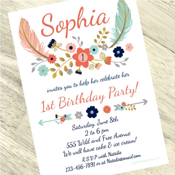 Boho 1st Birthday Invitation, 5x7-in, Editable Canva Template by Birthday Direct