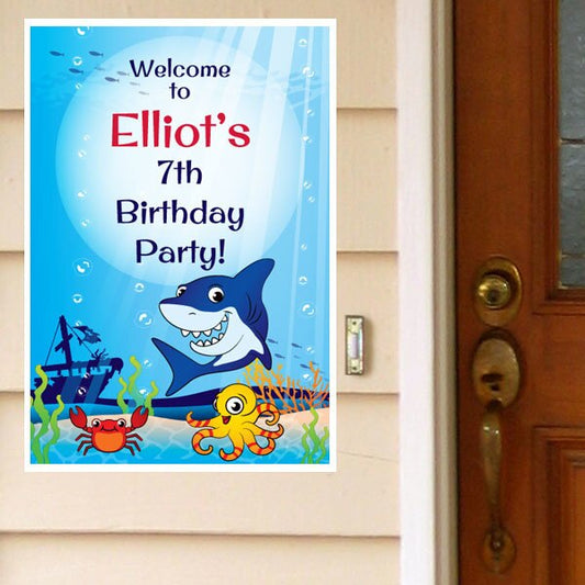 Shark Friends Party Door Greeter, Editable PDF Printable by Birthday Direct