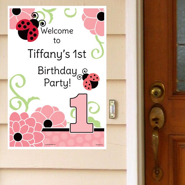 Little Ladybug 1st Birthday Welcome Sign, Editable Canva Template by Birthday Direct