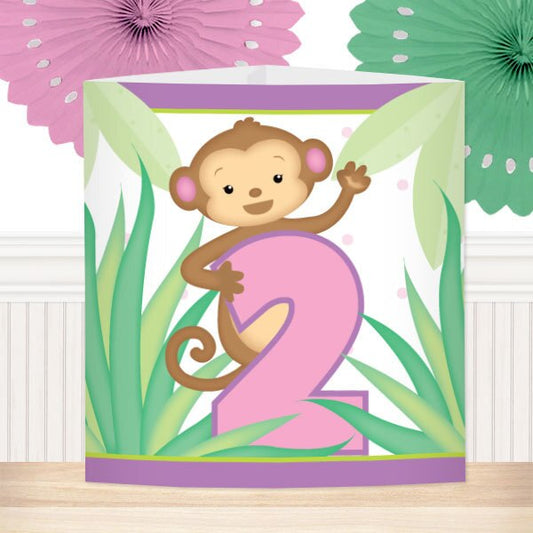 Little Monkey Pink 2nd Birthday Centerpiece, 8.5x11 Printable PDF by Birthday Direct