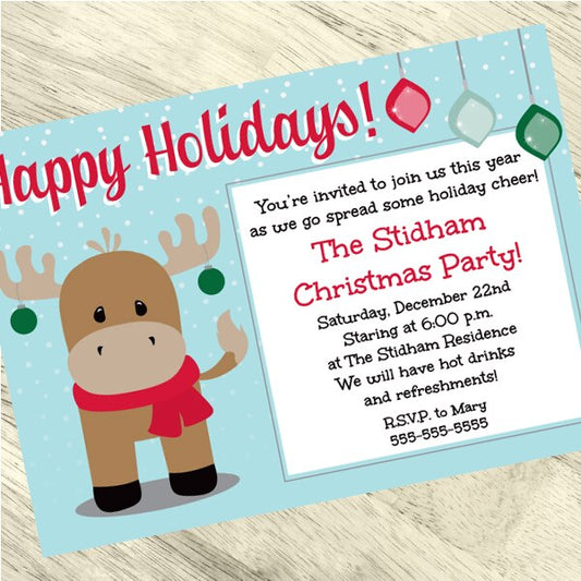 Christmas Moose Party Invitation, 5x7-in, Editable PDF Printable by Birthday Direct