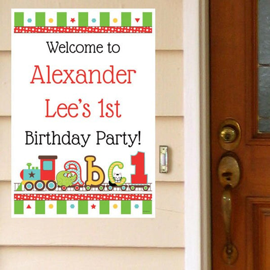 ABC 1st Birthday Door Greeter, 8.5x11 Editable PDF Printable by Birthday Direct