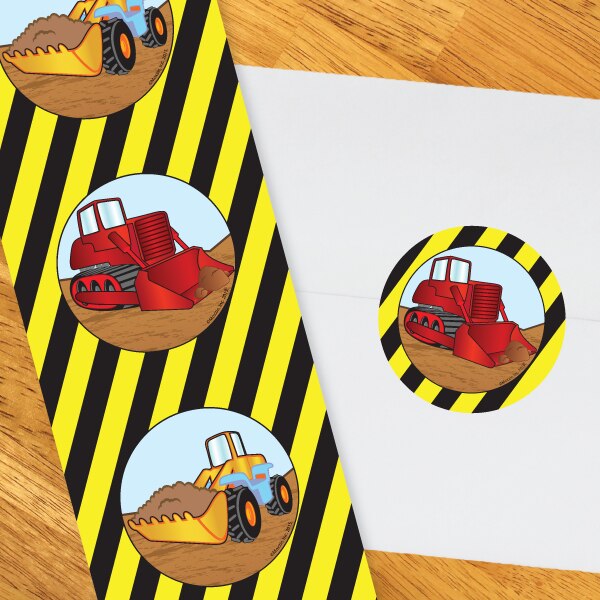 Construction Trucks Party 2-in Circle, 8.5x11 Printable PDF by Birthday Direct