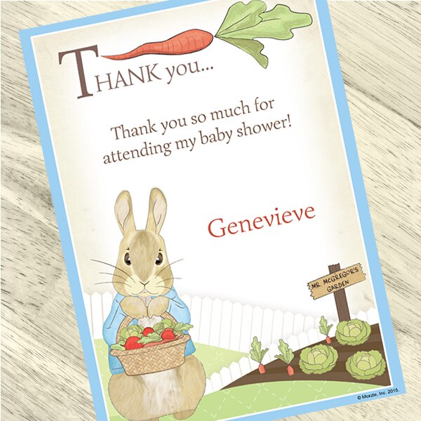 Peter Rabbit Baby Shower Thank You, 5x7-in, Editable PDF Printable by Birthday Direct