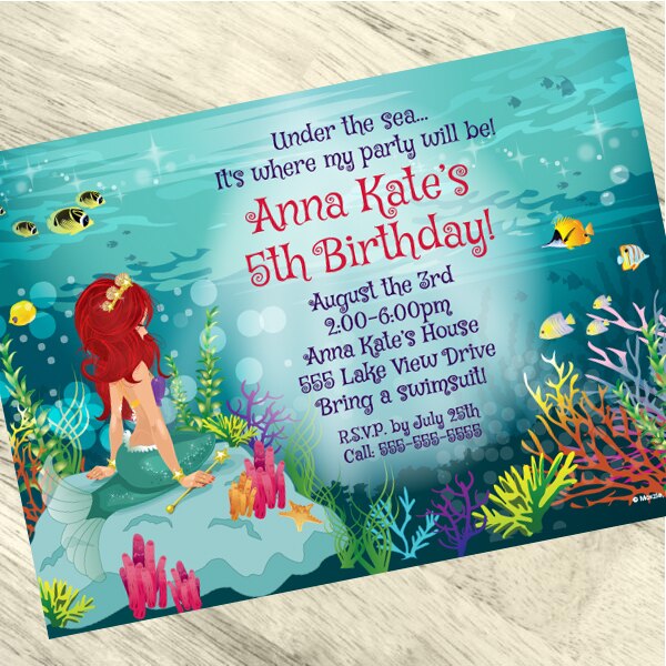 Mermaid Princess Party Invitation, 5x7-in, Editable PDF Printable by Birthday Direct