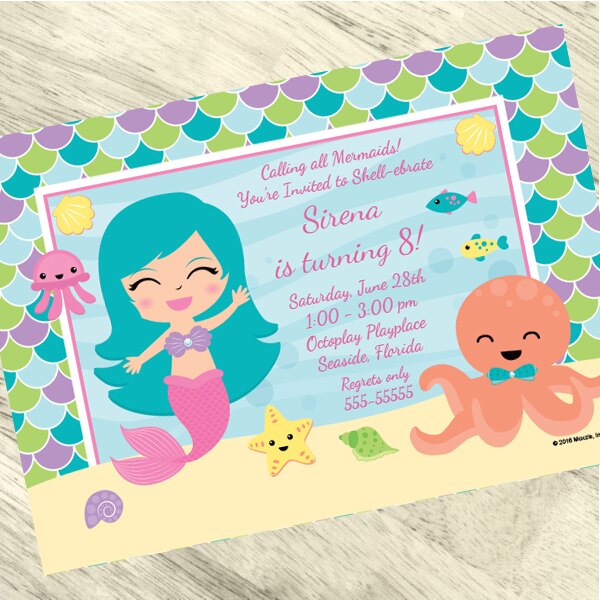 Little Mermaid Party Invitation, 5x7-in, Editable PDF Printable by Birthday Direct