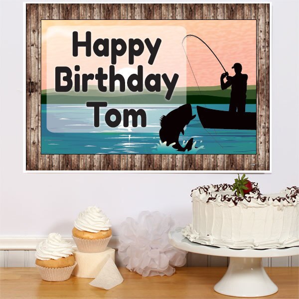 Bass Fishing Birthday Sign, 8.5x11 Editable PDF Printable by Birthday Direct