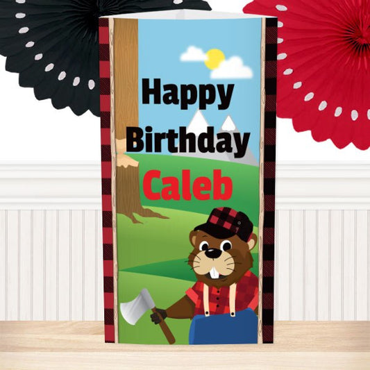 Woodland Lumberjack Beaver Birthday Centerpiece, 10 inch Editable PDF Printable by Birthday Direct