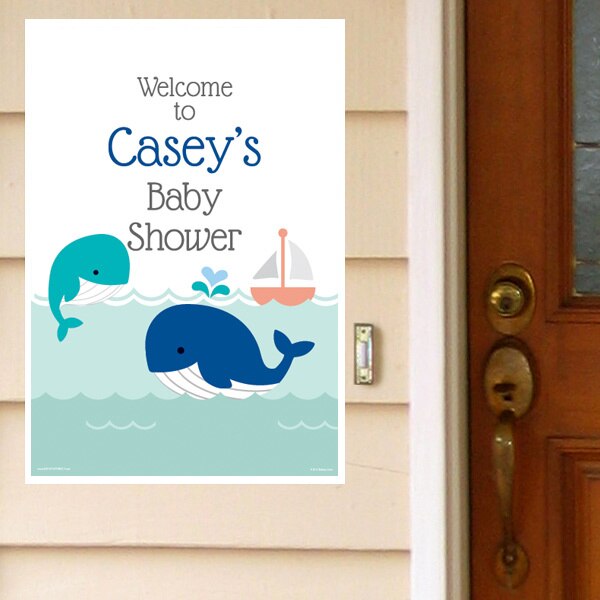 Little Whale Blue Baby Shower Door Greeter, Editable PDF Printable by Birthday Direct