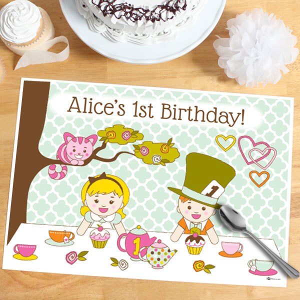 Alice in One-derland 1st Birthday Placemat, Editable Canva Template by Birthday Direct