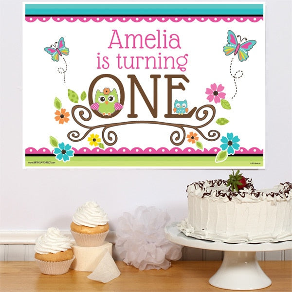 Little Owl 1st Birthday Sign, Editable PDF Printable by Birthday Direct