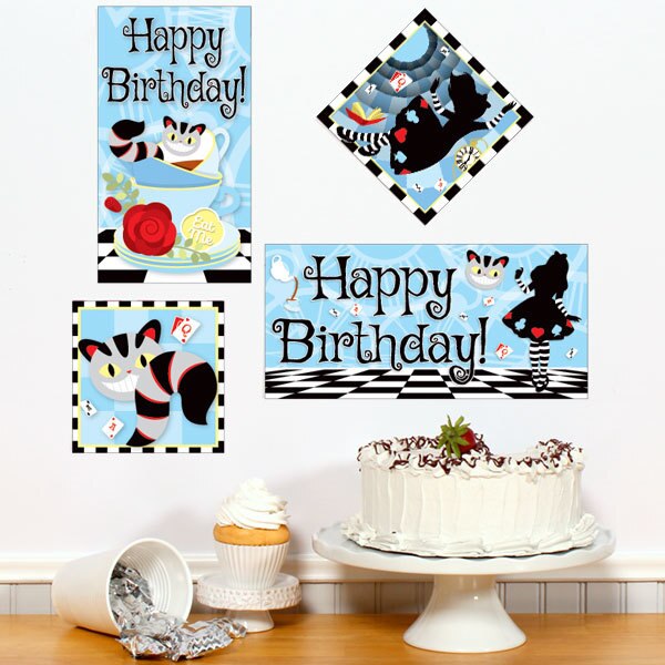 Alice in Wonderland Birthday Sign Cutouts Wall Decoration, 8.5x11 Printable PDF by Birthday Direct