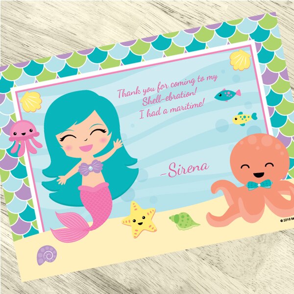 Little Mermaid Party Thank You, 5x7-in, Editable PDF Printable by Birthday Direct