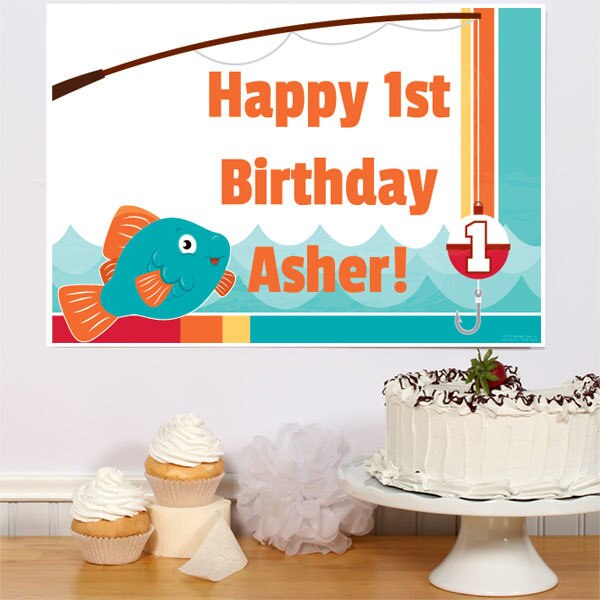 Little Fish 1st Birthday Sign, Editable PDF Printable by Birthday Direct